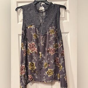 Floral Lace Trim Sleeveless Top